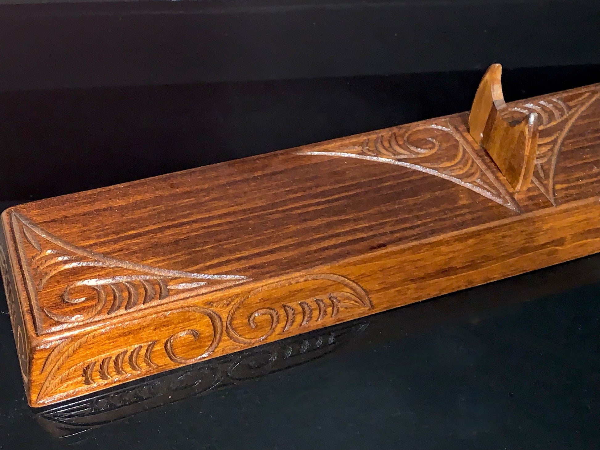 base of  taiaha weapon carved in New Zealand and available from Silver Fern Gallery