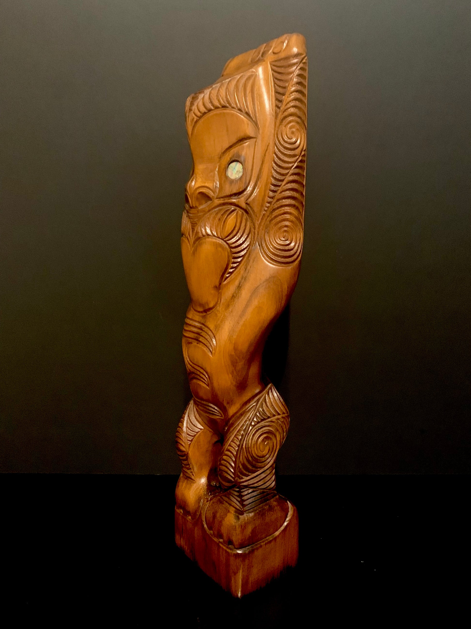 Maori teko teko statue carved in New Zealand and available from Silver Fern Gallery