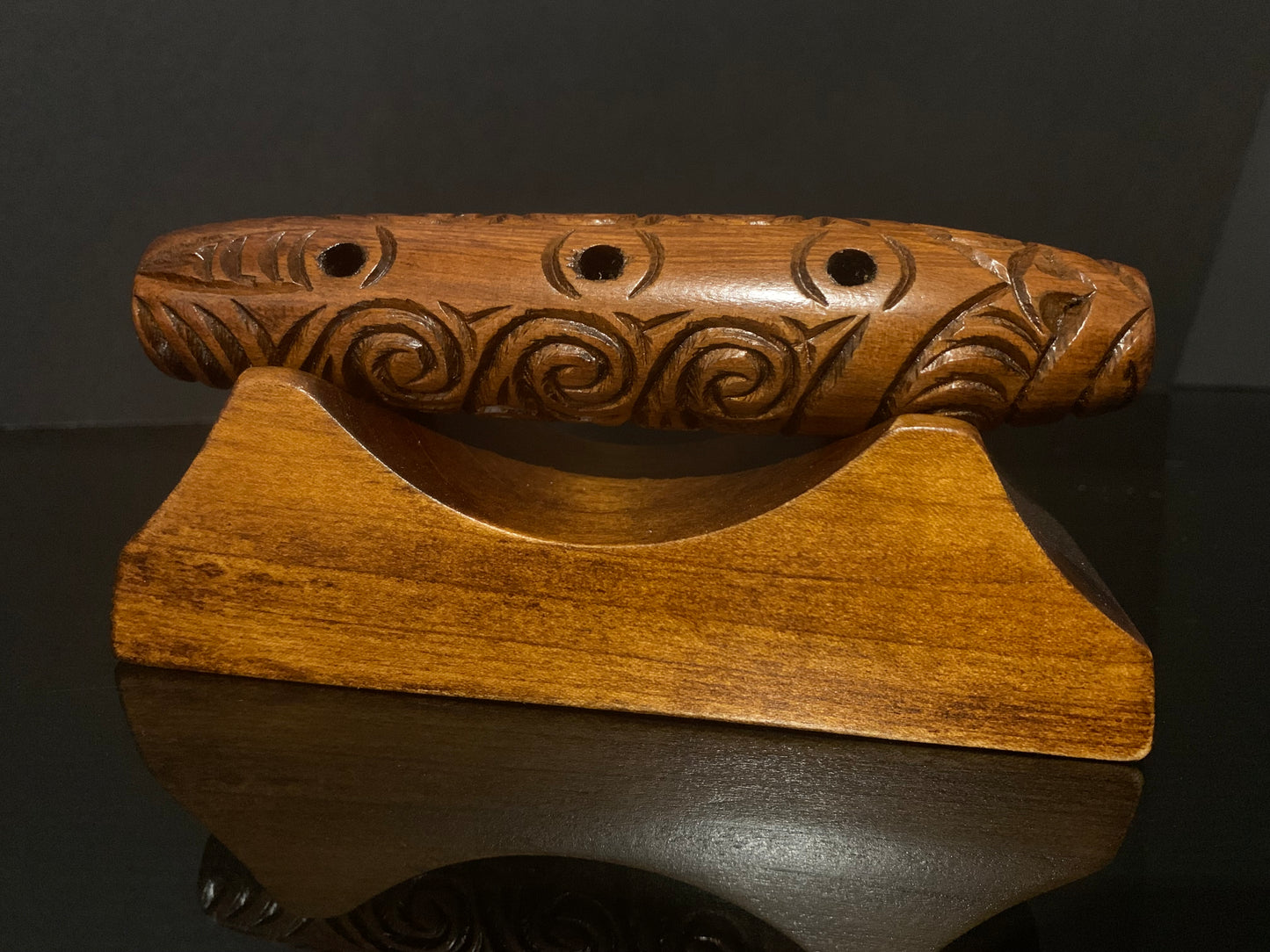 Maori Koauau flute carved in New Zealand and available from Silver Fern Gallery