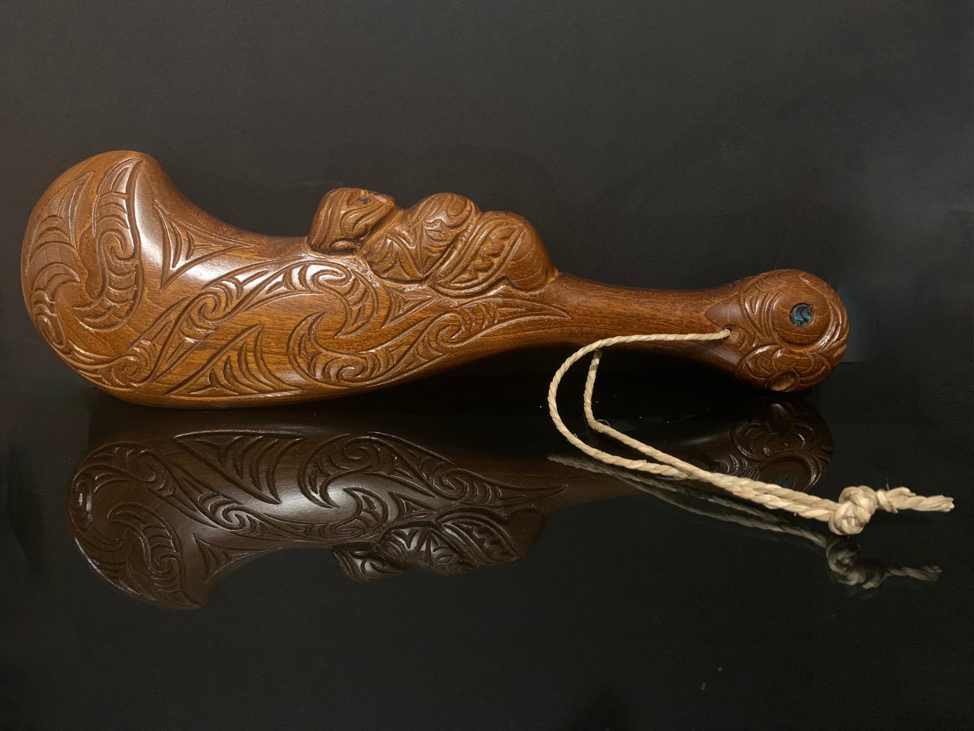 Maori wood wahaika weapon carved in New Zealand and available from Silver Fern Gallery