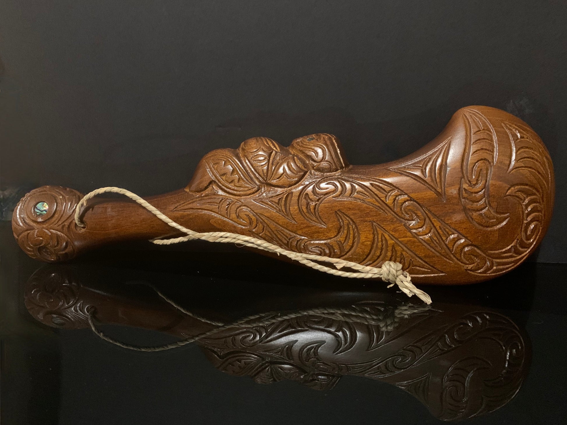 large Maori wood wahaika weapon carved in New Zealand and available from Silver Fern Gallery