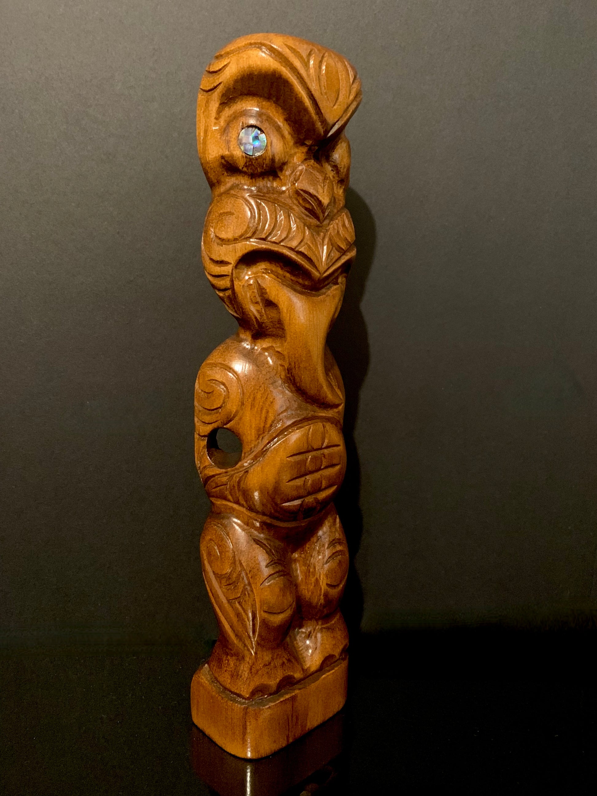 view looking right of small Maori teko teko carved in New Zealand by Wood Masters available from Silver Fern Gallery