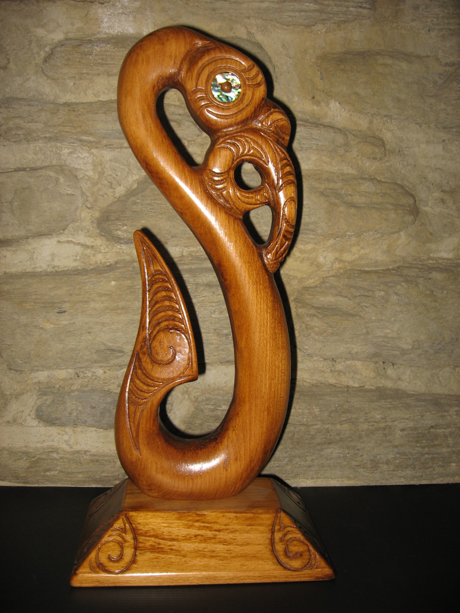 reverse view of Maori medium matau fish hook carved in New Zealand and available from Silver Fern Gallery