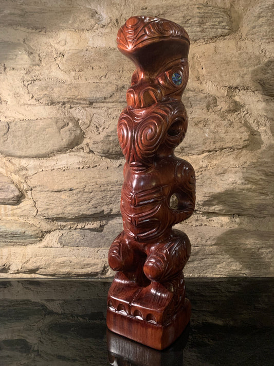 Maori teko teko statue carved in New Zealand and available from Silver Fern Gallery