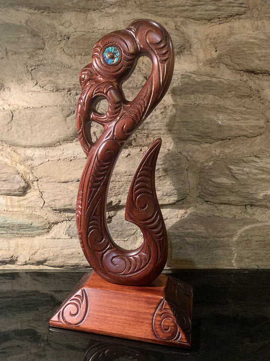 Carved Matau on stand - 43cm by Wood Masters