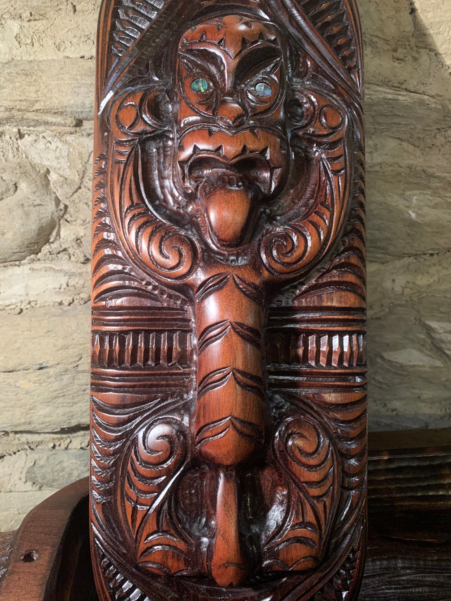 lid of Maori large papa hou carved in New Zealand and available from Silver Fern Gallery