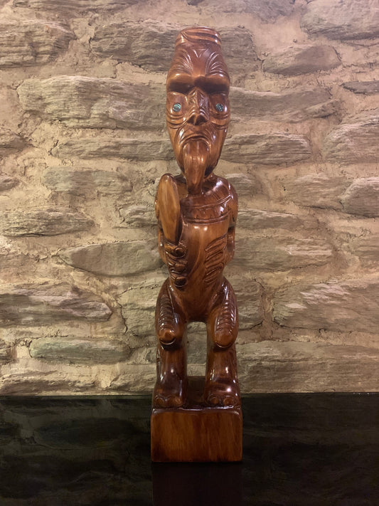 front view of New Zealand Maori Teko Teko Wood Carving by Wood Masters Silver Fern Gallery