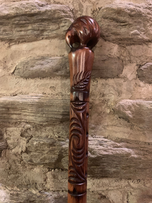 Kiwi Design New Zealand Maori Walking Stick carved by Wood Masters Silver Fern Gallery