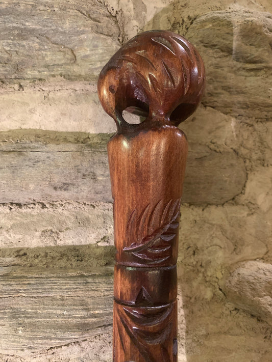 Kiwi  and fern Design New Zealand Maori Walking Stick carved by Wood Masters Silver Fern Gallery