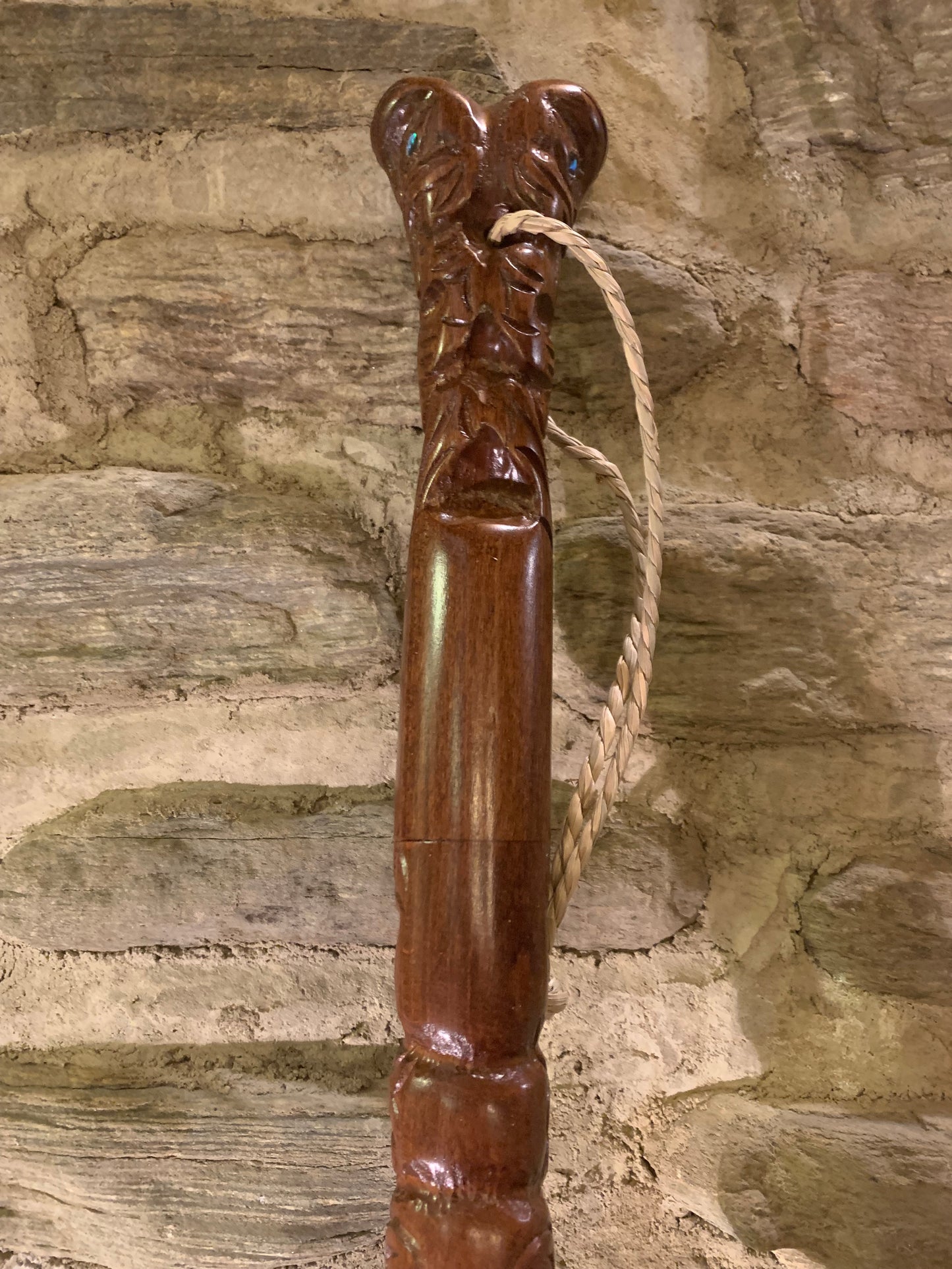 Reverse side of New Zealand Maori Walking Stick carved by Wood Masters Silver Fern Gallery