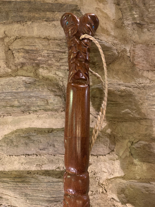 Reverse side of New Zealand Maori Walking Stick carved by Wood Masters Silver Fern Gallery