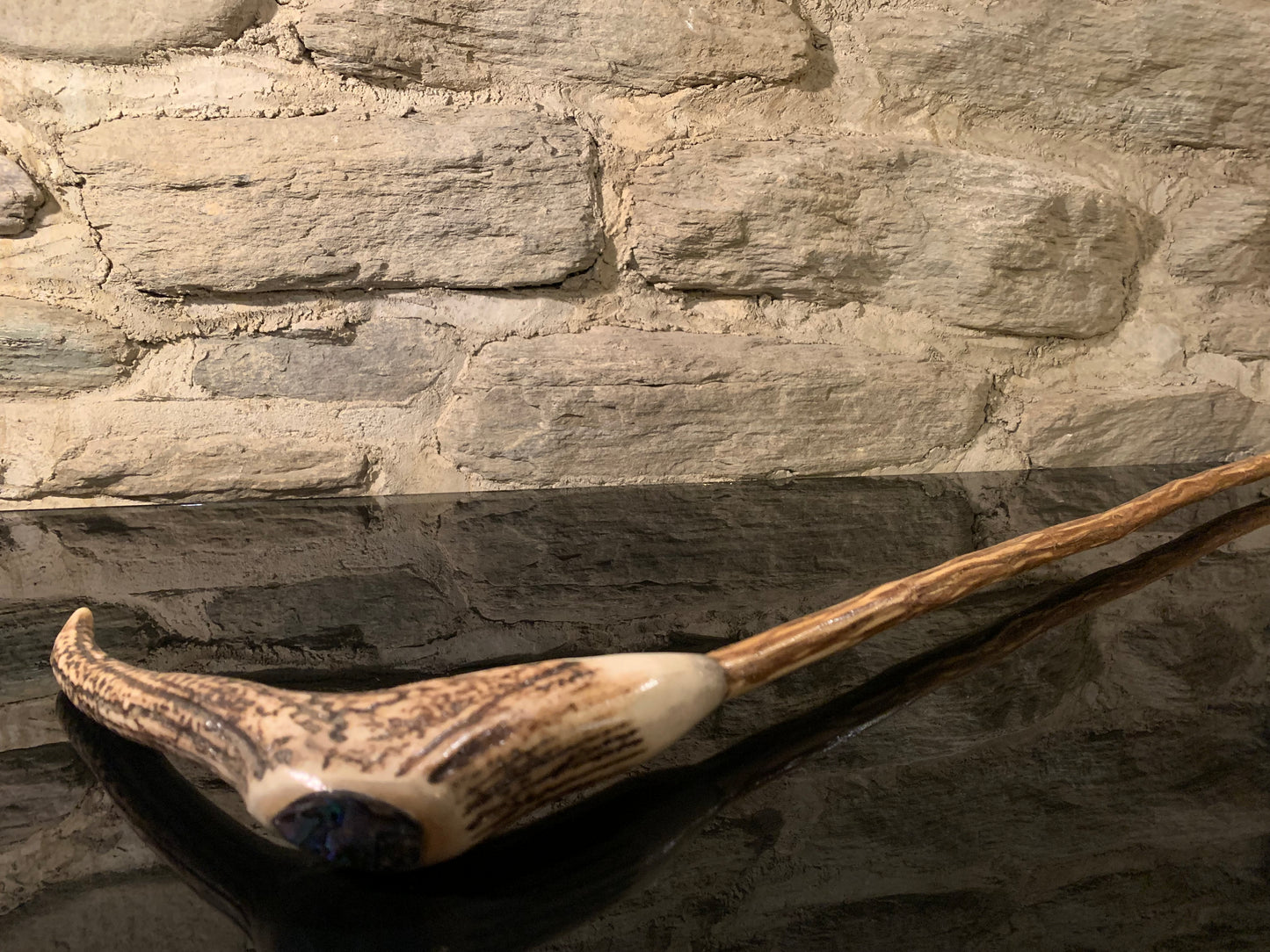 Hand Made Walking Stick - Deer Antler with Paua - by John Guise