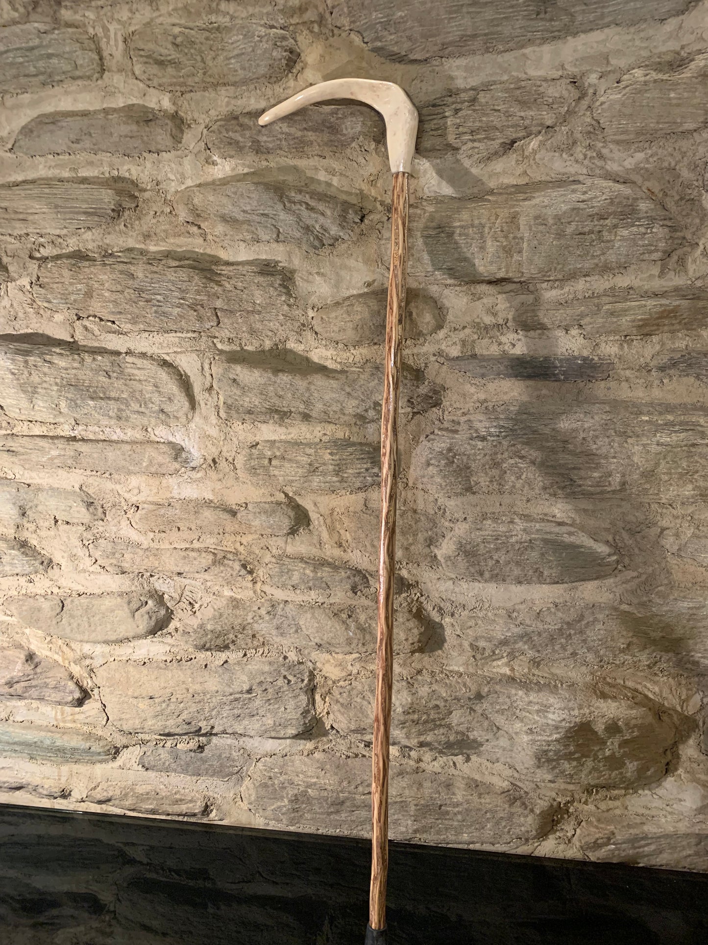 Hand Crafted Walking Stick - Deer Antler and Lancewood with Paua - by John Guise