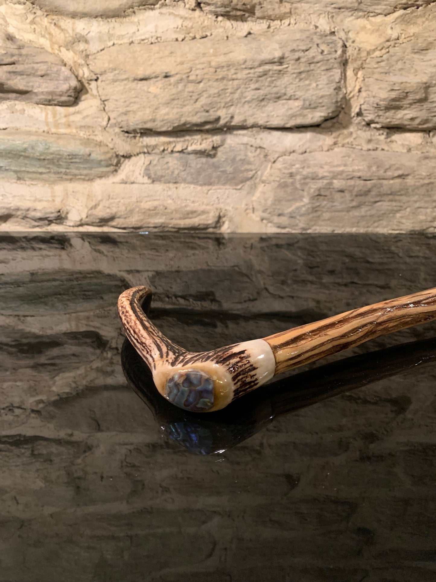 Hand Crafted Walking Stick - Deer Antler and Lancewood - by John Guise