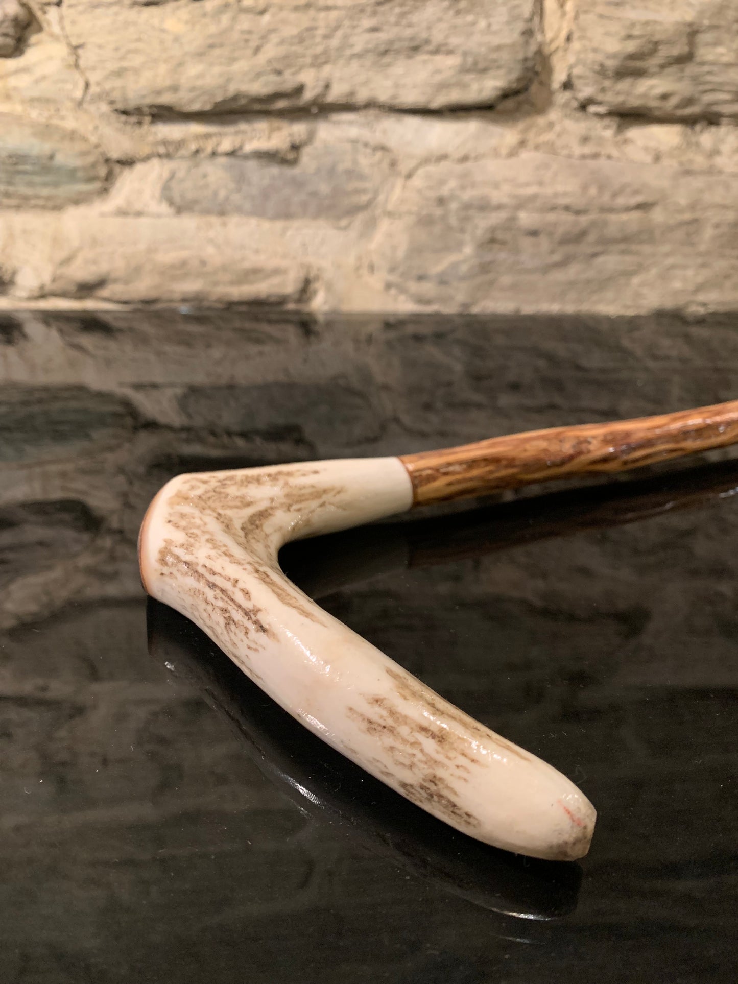 Hand Crafted Walking Stick - Deer Antler and Lancewood - by John Guise