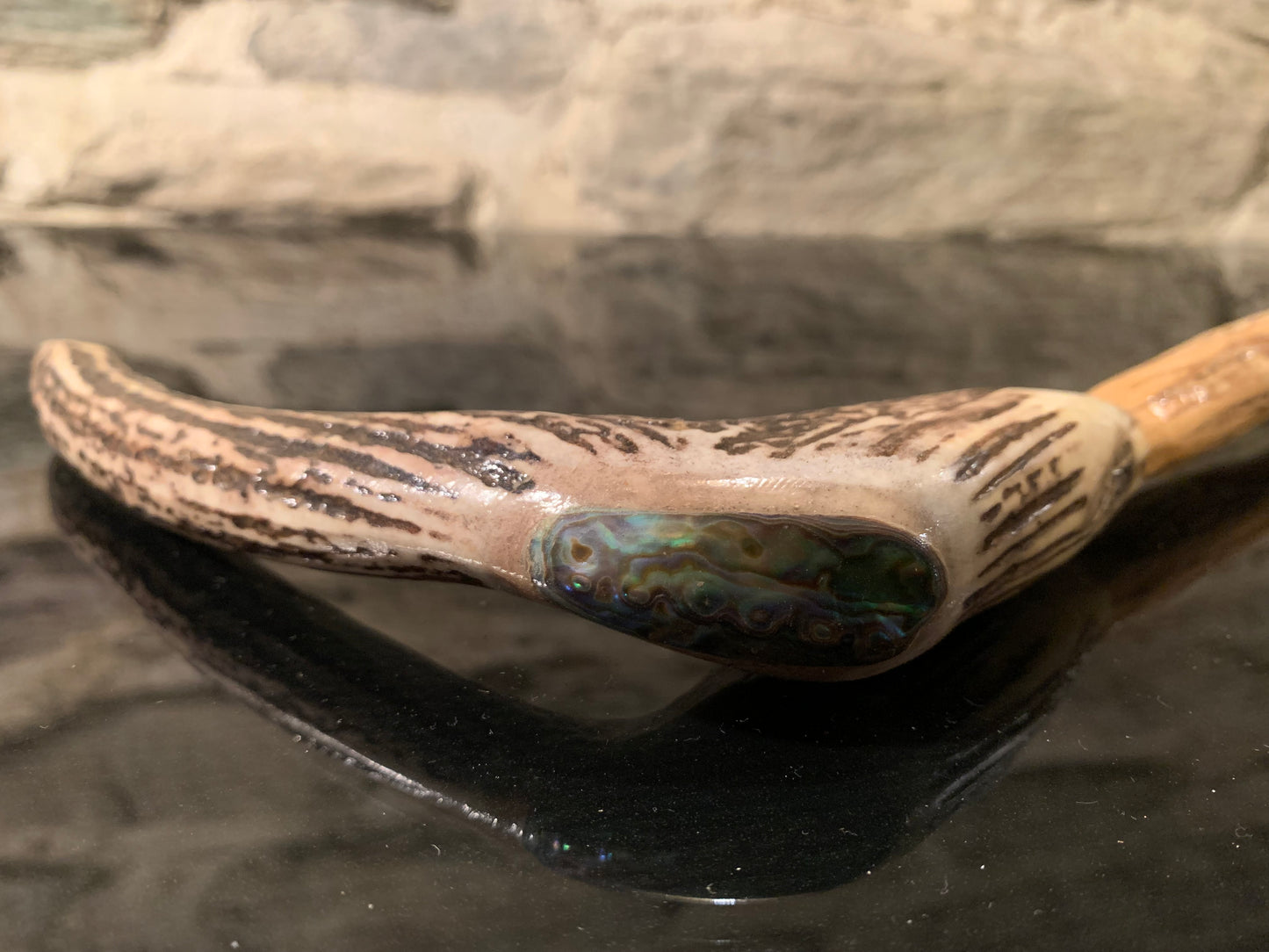 Hand Made Walking Stick - Deer Antler and Paua - by John Guise