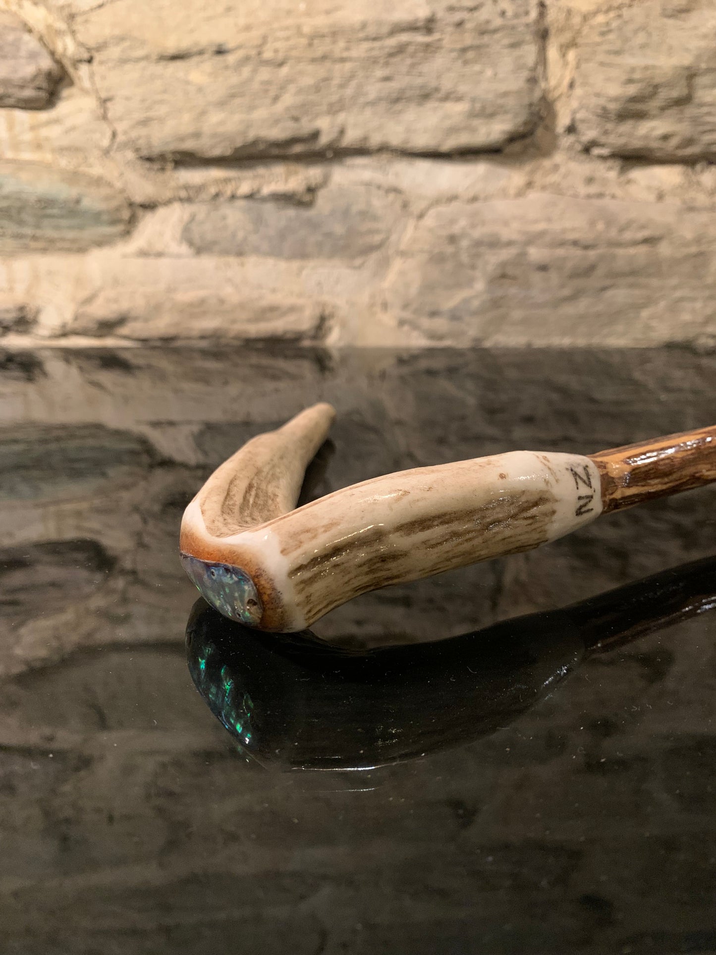 Hand Crafted Walking Stick - Deer Antler with Paua - by John Guise