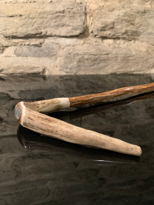 Hand Made Lancewood Walking Stick - Deer Antler and Paua - by John Guise