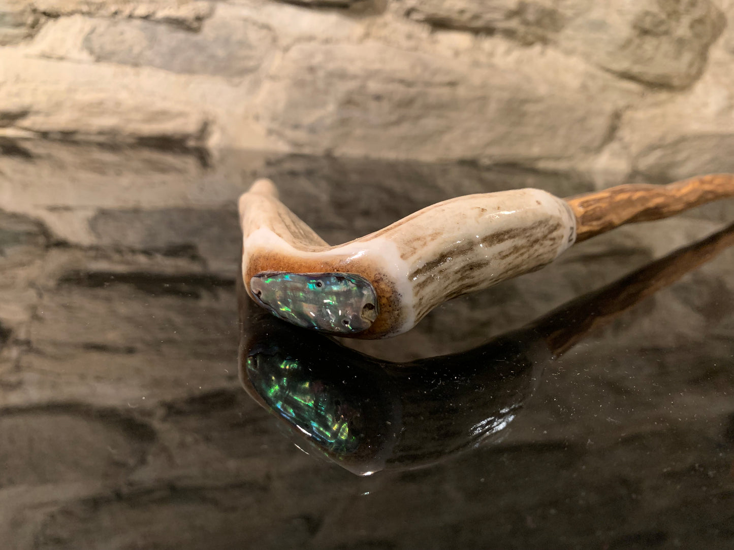 Hand Made Lancewood Walking Stick - Deer Antler and Paua - by John Guise