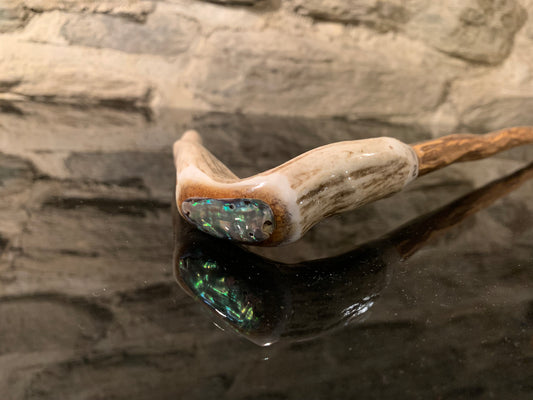 Hand Crafted Walking Stick - Deer Antler with Paua - by John Guise