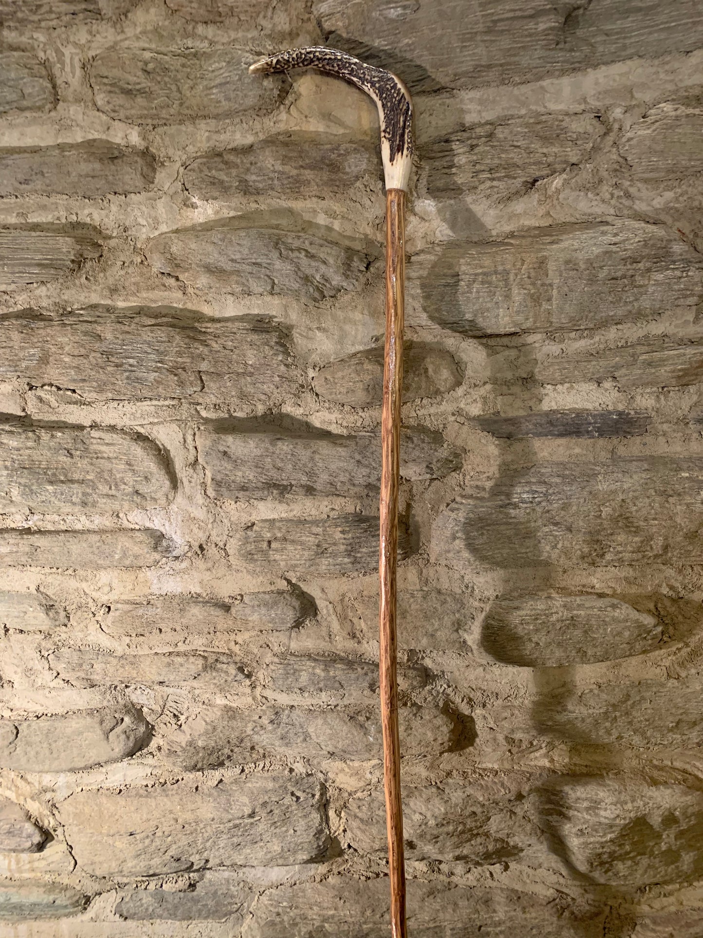 Hand Crafted Walking Stick - Deer Antler and Lancewood with Paua Inlay - by John Guise