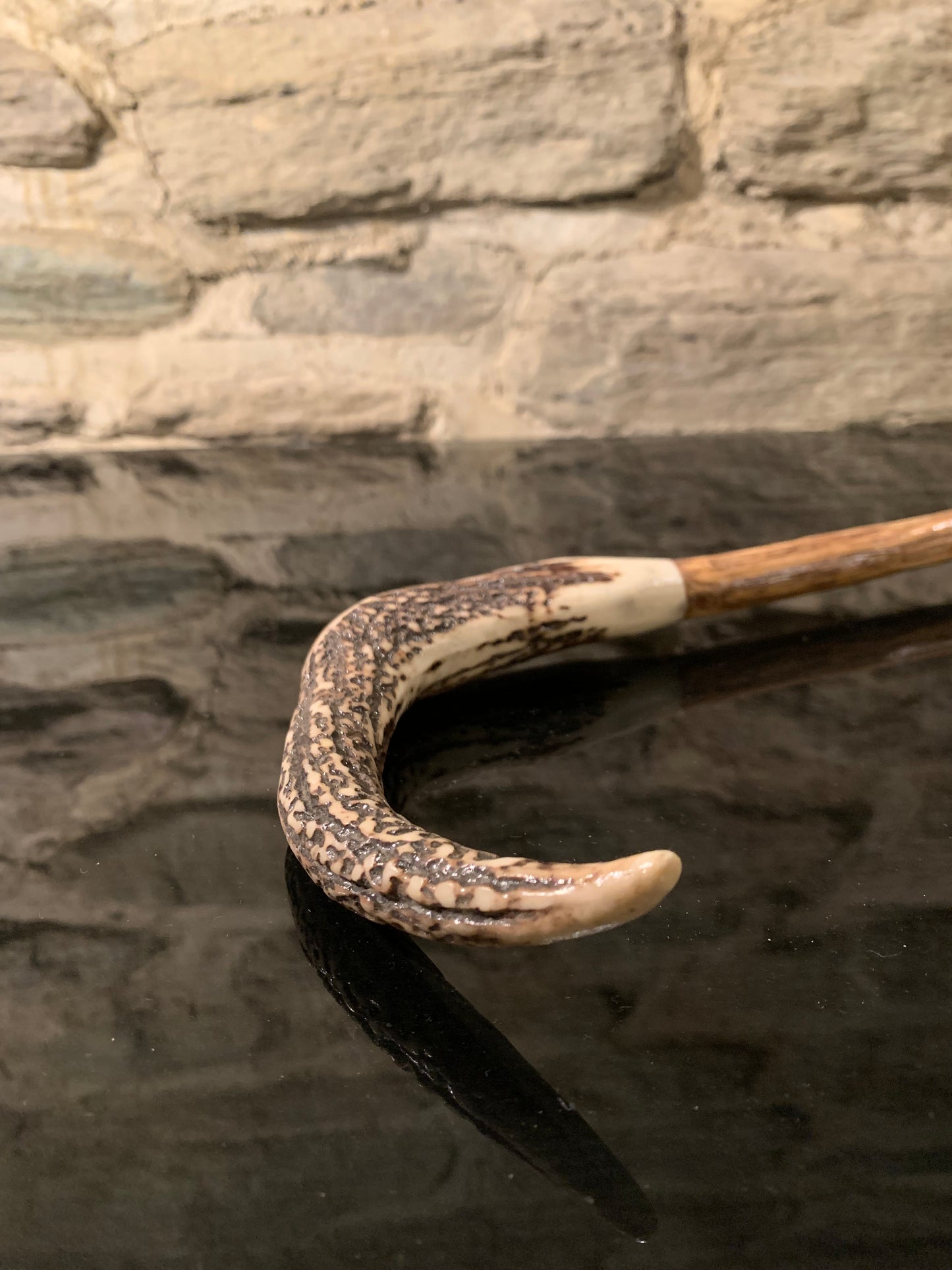 Hand Crafted Walking Stick - Deer Antler and Lancewood with Paua Inlay - by John Guise