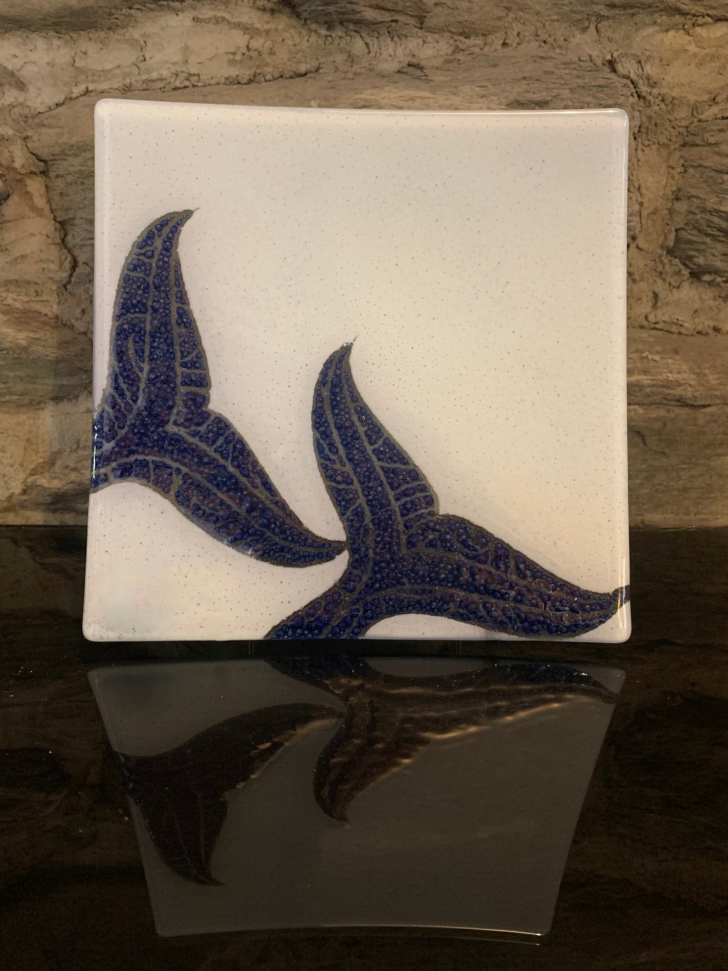Fused Glass Platter by Maori Boy - Whale Tail Design - blue 20cm