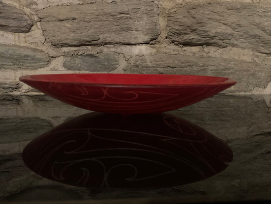 Fused Glass Bowl by Maori Boy -  Ngaru (wave) Design (red) 32cm