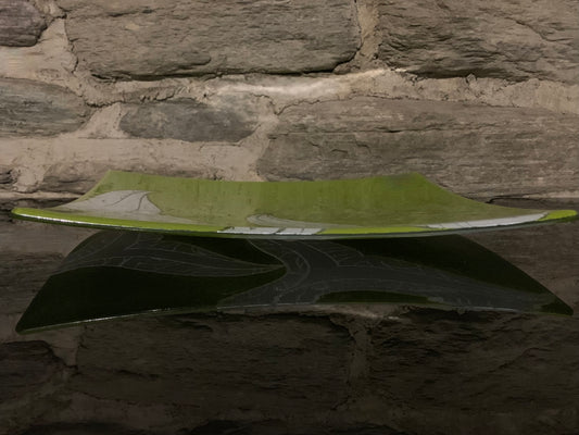 Fused Glass Platter by Maori Boy - Whale Tail Design (lime green) 30cm