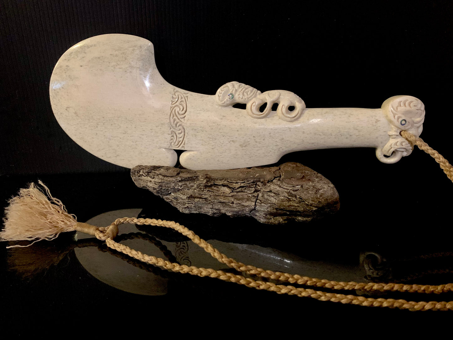 Hand Carved Whale Bone Wahaika - by Alex Sands - 27.5cm