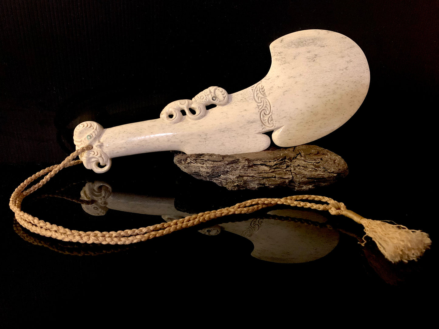 Hand Carved Whale Bone Wahaika - by Alex Sands - 27.5cm