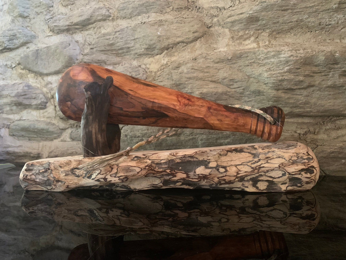 Hand Carved Patu on Driftwood Stand - by Shayne O'Neill