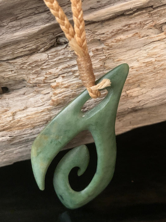 Pounamu Stylised Hei Matau 54mm by Alex Sands