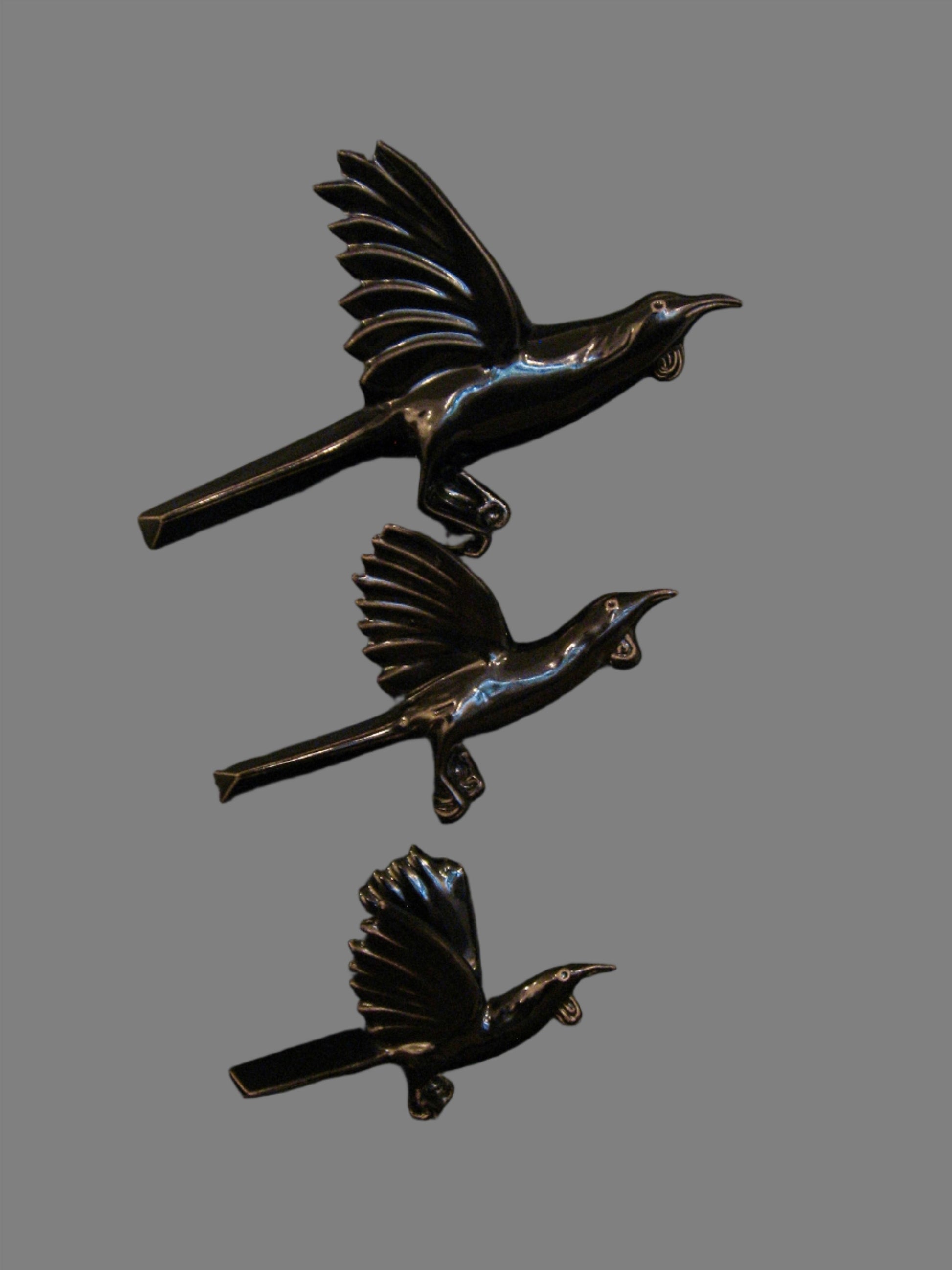 Ceramic NZ Tui In Flight (Set of 3) by Bob Steiner