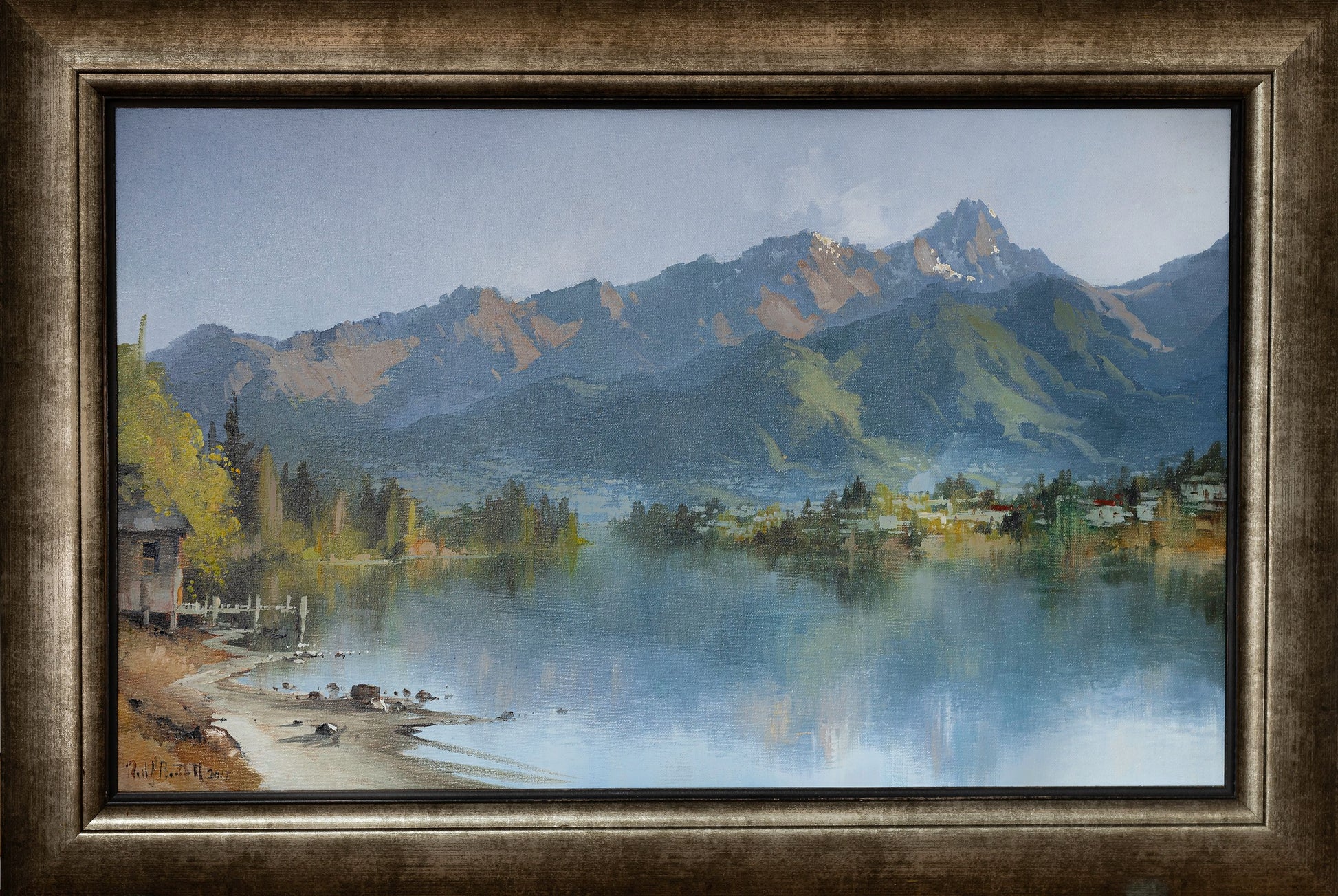 Framed Oil Painting by Neil J Bartlett Queenstown from Kelvin Heights Silver Fern Gallery